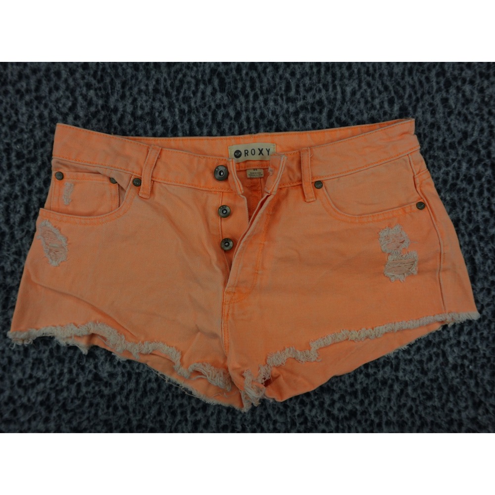 Roxy Denim Shorts Womens 26 Orange Distressed Cut Off Frayed Button Fly 7891